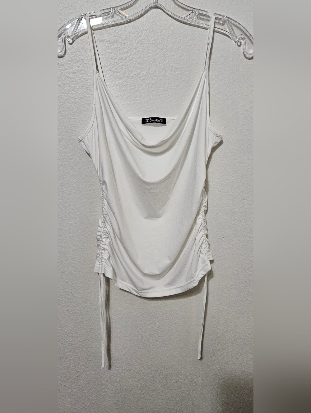 Simplee Apparel White Cowl Neck Spaghetti Strap Tank with Side Ties